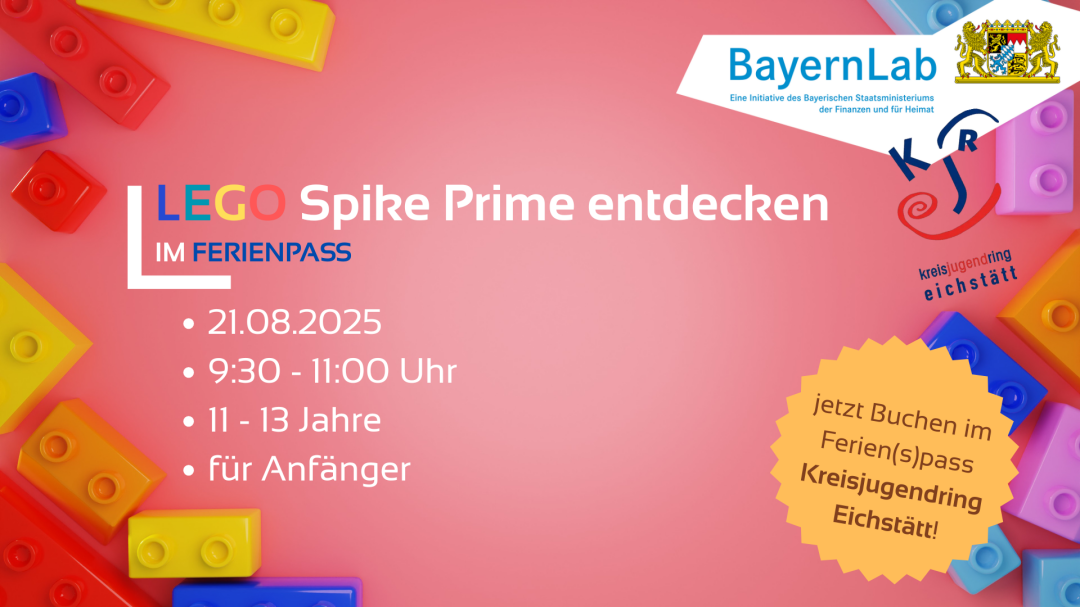 Werbeposter für LEGO Spike Prime im Ferienpass des KJR Eichstätt